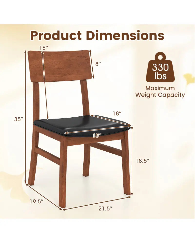 Dining Chairs Set of 2 with Rubber Wood Legs and Faux Leather Upholstered Seat-Black - Black - Dining Chairs