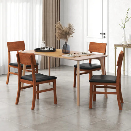 Dining Chairs Set of 2 with Rubber Wood Legs and Faux Leather Upholstered Seat-Black - Black - Dining Chairs