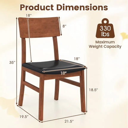 Dining Chairs Set of 2 with Rubber Wood Legs and Faux Leather Upholstered Seat-Black - Black - Dining Chairs