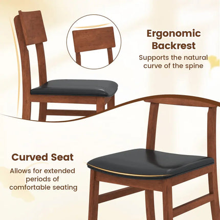 Dining Chairs Set of 2 with Rubber Wood Legs and Faux Leather Upholstered Seat-Black - Black - Dining Chairs