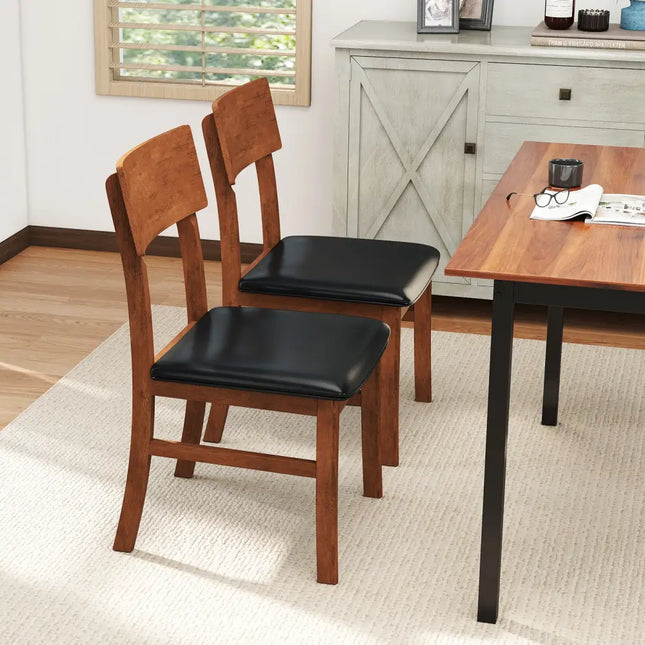Dining Chairs Set of 2 with Rubber Wood Legs and Faux Leather Upholstered Seat-Black - Black - Dining Chairs