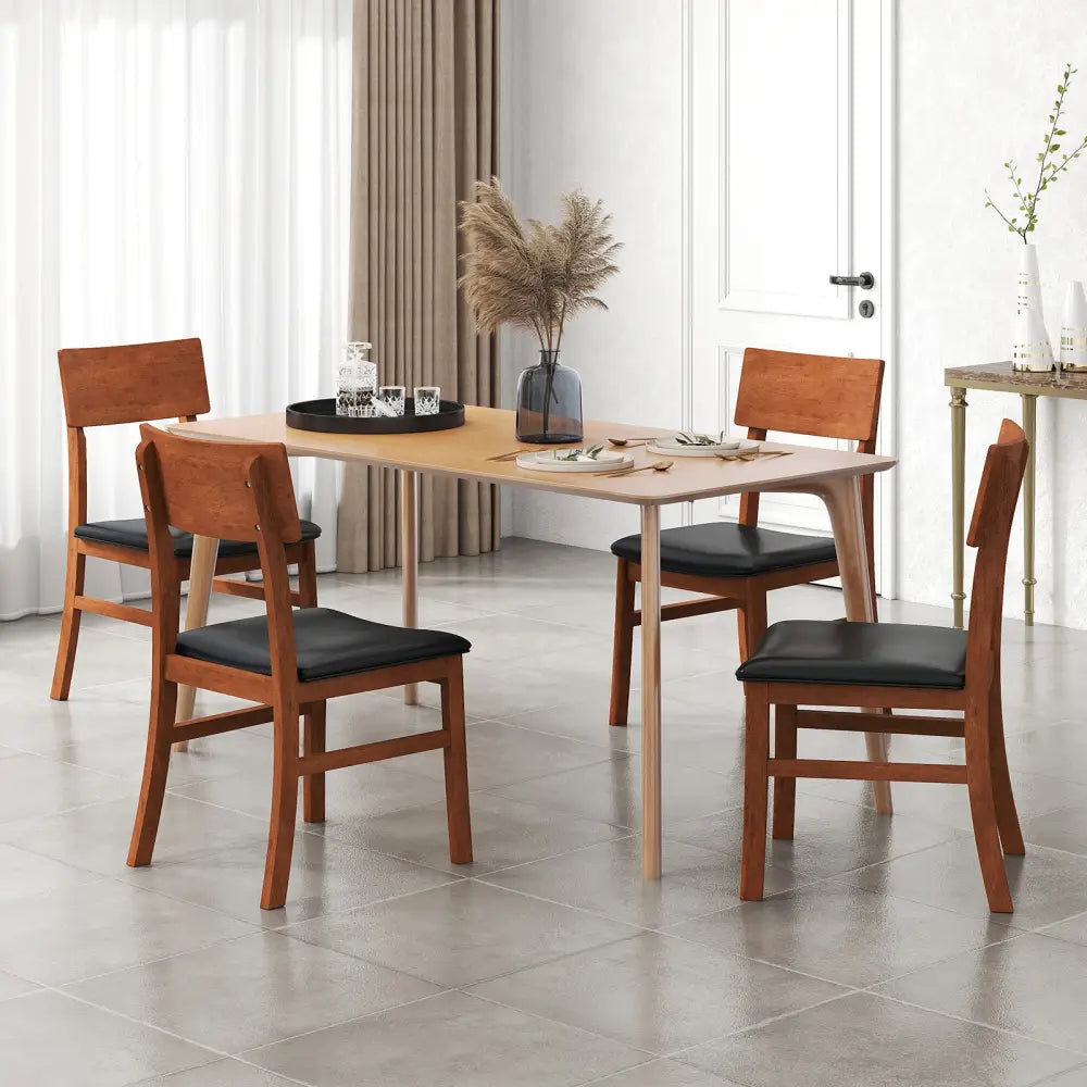 Dining Chairs Set of 2 with Rubber Wood Legs and Faux Leather Upholstered Seat-Black - Black - Dining Chairs