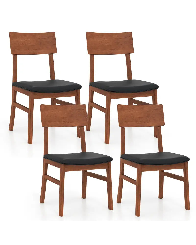Dining Chairs Set of 2 with Rubber Wood Legs and Faux Leather Upholstered Seat-Black - Black - Dining Chairs