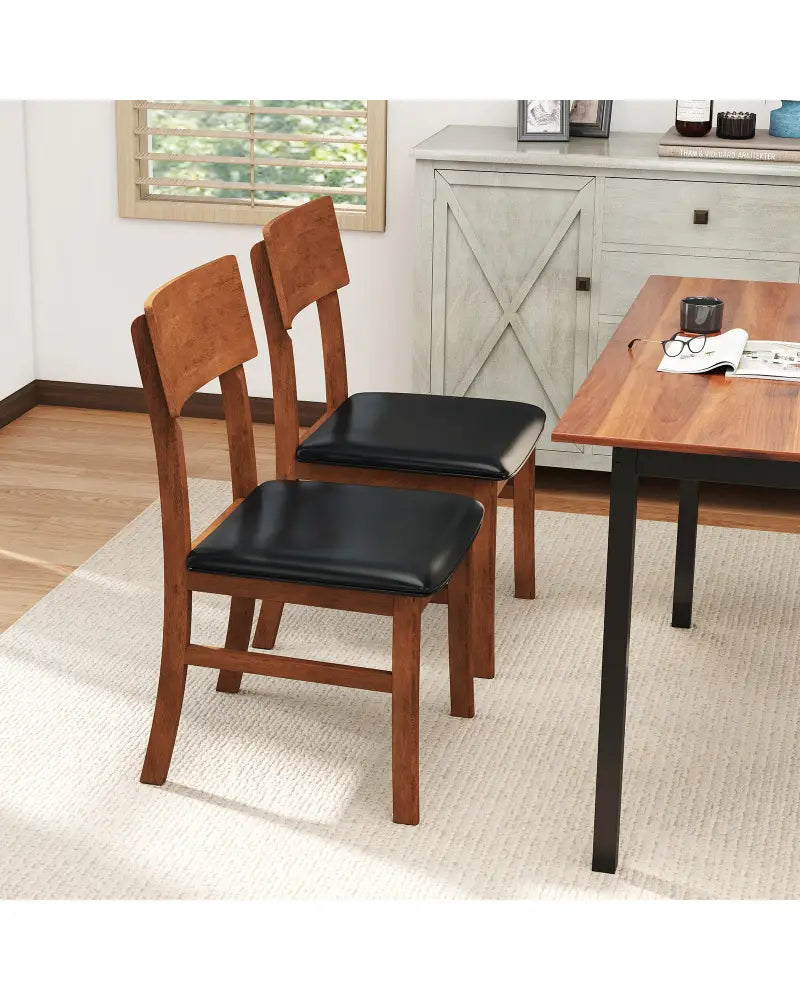 Dining Chairs Set of 2 with Rubber Wood Legs and Faux Leather Upholstered Seat-Black - Black - Dining Chairs