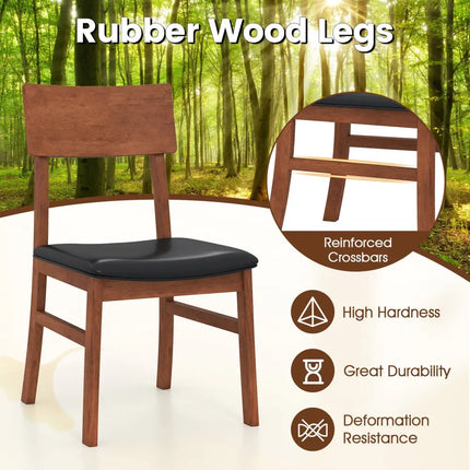 Dining Chairs Set of 2 with Rubber Wood Legs and Faux Leather Upholstered Seat-Black - Black - Dining Chairs