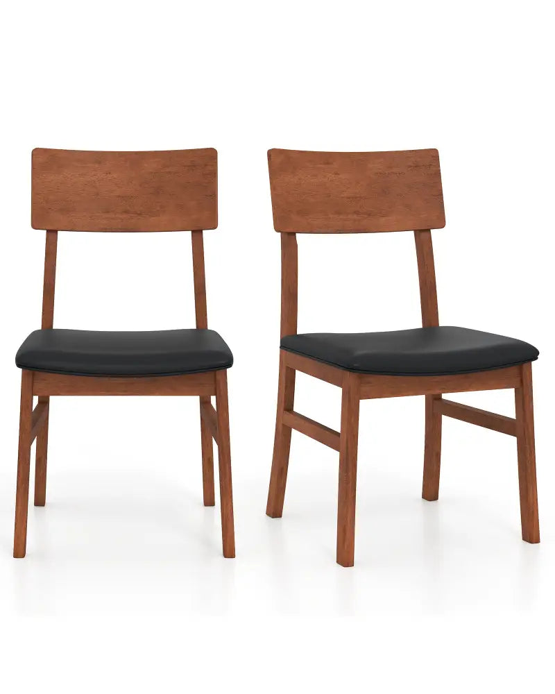 Dining Chairs Set of 2 with Rubber Wood Legs and Faux Leather Upholstered Seat-Black - Black - Dining Chairs