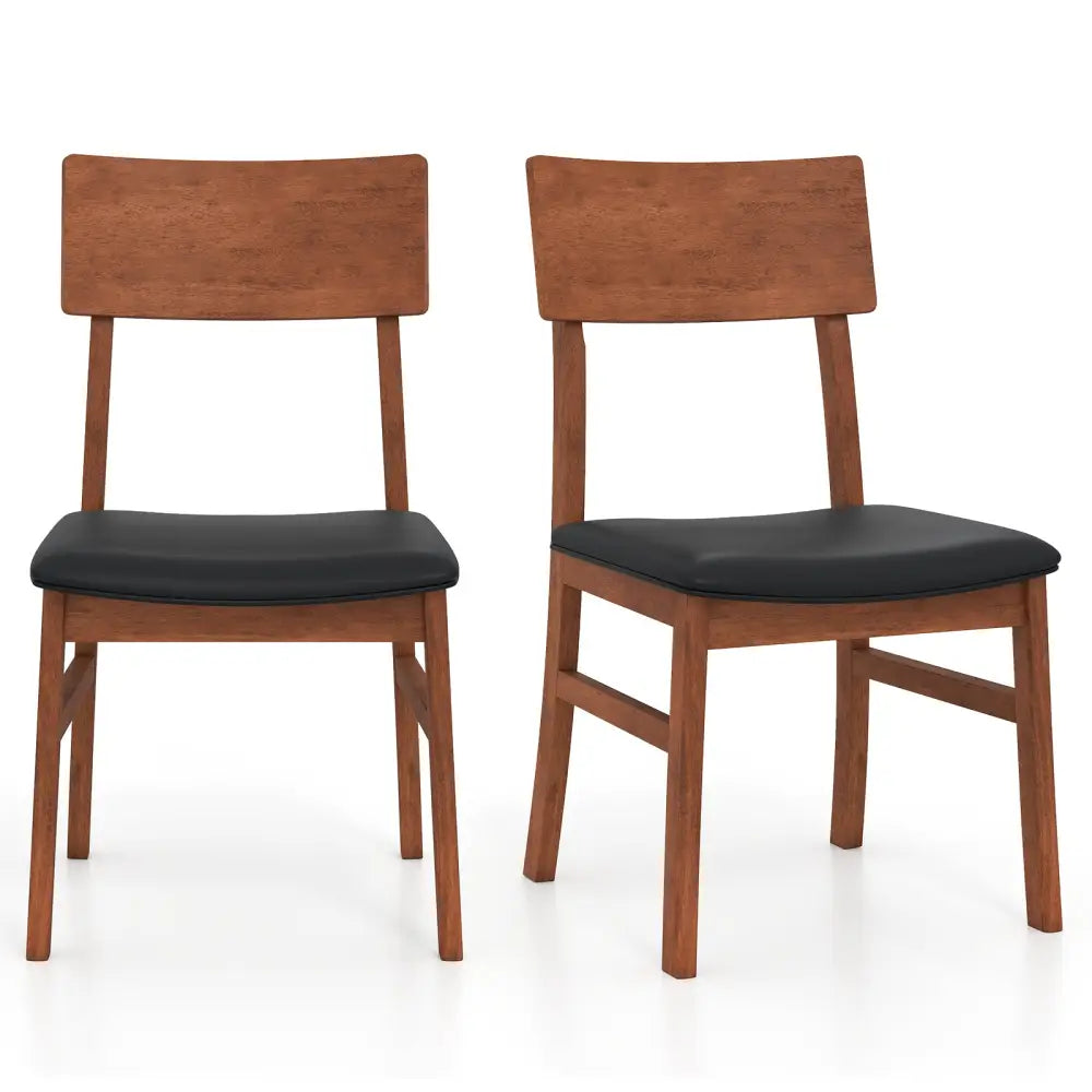 Dining Chairs Set of 2 with Rubber Wood Legs and Faux Leather Upholstered Seat-Black - Black - Dining Chairs