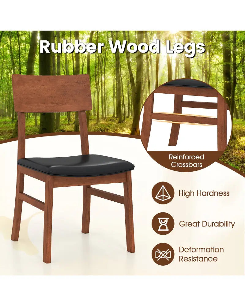 Dining Chairs Set of 2 with Rubber Wood Legs and Faux Leather Upholstered Seat-Black - Black - Dining Chairs