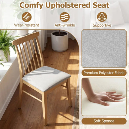 Dining Chairs Set of 4 Fabric Upholstered Kitchen Armless Chairs with Rubber Wood Frame-Natural - Natural - Dining