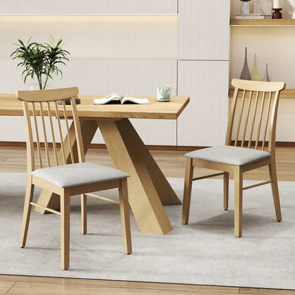 Dining Chairs Set of 4 Fabric Upholstered Kitchen Armless Chairs with Rubber Wood Frame-Natural - Natural - Dining