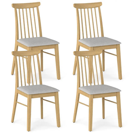 Dining Chairs Set of 4 Fabric Upholstered Kitchen Armless Chairs with Rubber Wood Frame-Natural - Natural - Dining