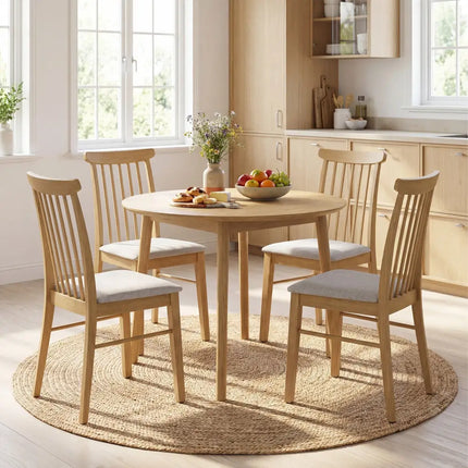 Dining Chairs Set of 4 Fabric Upholstered Kitchen Armless Chairs with Rubber Wood Frame-Natural - Natural - Dining