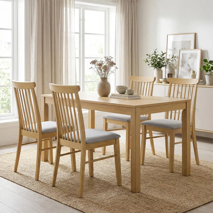 Dining Chairs Set of 4 Fabric Upholstered Kitchen Armless Chairs with Rubber Wood Frame-Natural - Natural - Dining