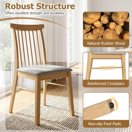 Dining Chairs Set of 4 Fabric Upholstered Kitchen Armless Chairs with Rubber Wood Frame-Natural - Natural - Dining