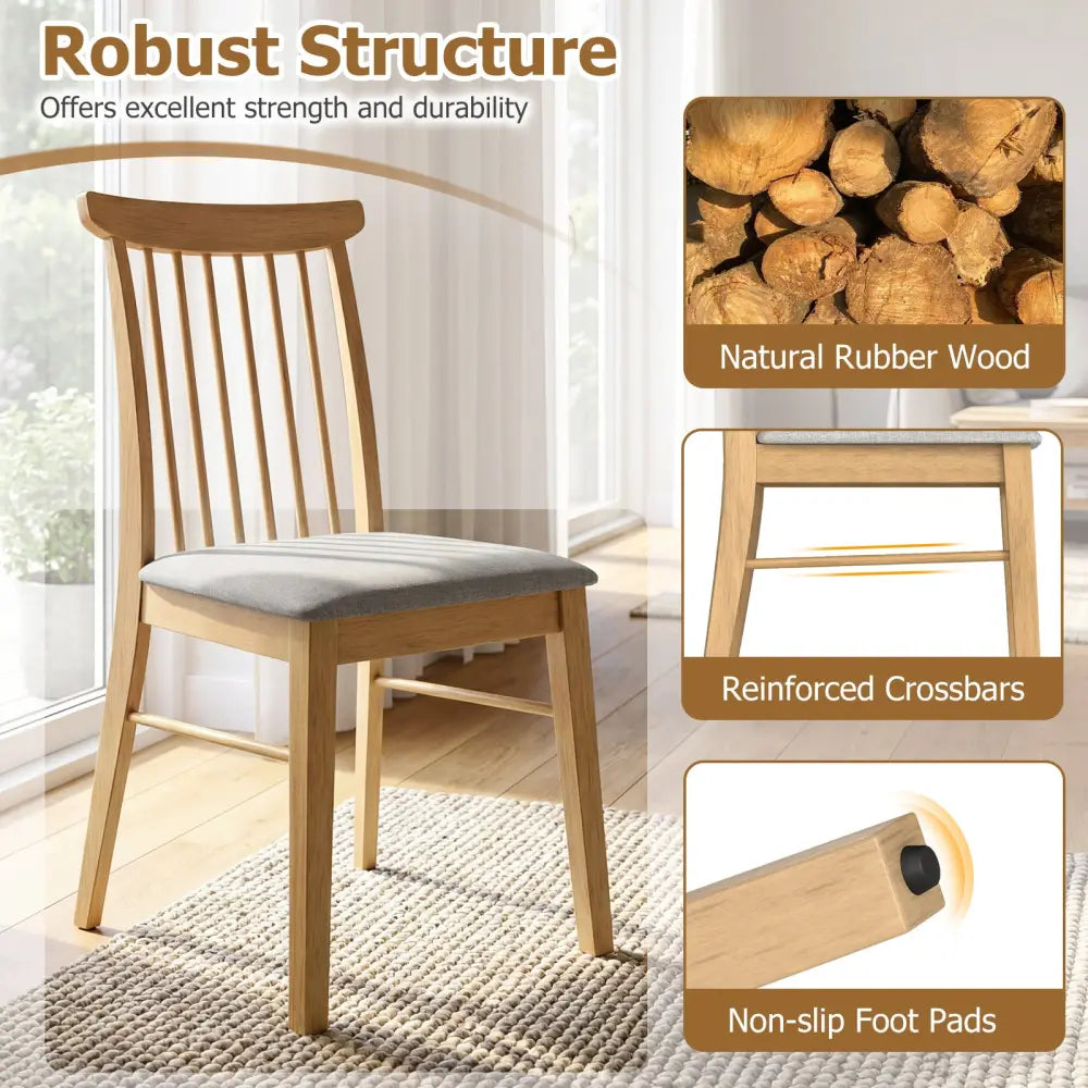 Dining Chairs Set of 4 Fabric Upholstered Kitchen Armless Chairs with Rubber Wood Frame-Natural - Natural - Dining