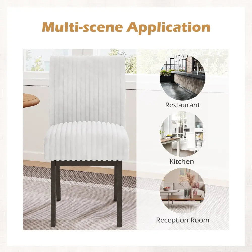 Dining Chairs Set of 4 Fabric Upholstered Kitchen Chairs with Padded Seat and Rubber Wood Legs-White + Gray - Black &