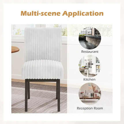 Dining Chairs Set of 4 Fabric Upholstered Kitchen Chairs with Padded Seat and Rubber Wood Legs-White + Gray - Black &