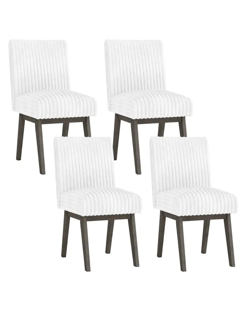 Dining Chairs Set of 4 Fabric Upholstered Kitchen Chairs with Padded Seat and Rubber Wood Legs-White + Gray - Black &