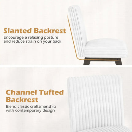Dining Chairs Set of 4 Fabric Upholstered Kitchen Chairs with Padded Seat and Rubber Wood Legs-White + Gray - Black &