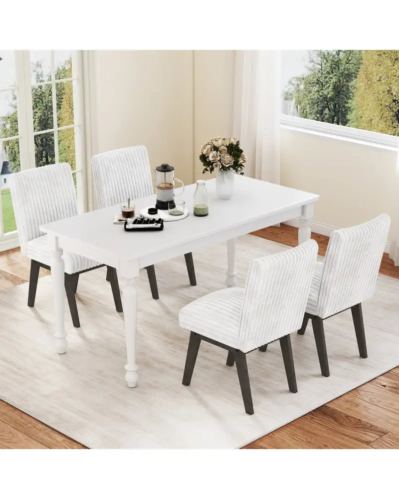 Dining Chairs Set of 4 Fabric Upholstered Kitchen Chairs with Padded Seat and Rubber Wood Legs-White + Gray - Black &