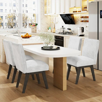 Dining Chairs Set of 4 Fabric Upholstered Kitchen Chairs with Padded Seat and Rubber Wood Legs-White + Gray - Black &