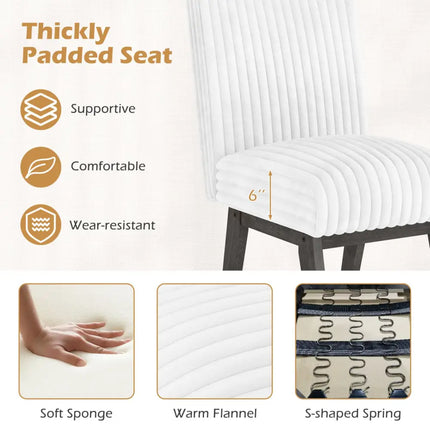 Dining Chairs Set of 4 Fabric Upholstered Kitchen Chairs with Padded Seat and Rubber Wood Legs-White + Gray - Black &