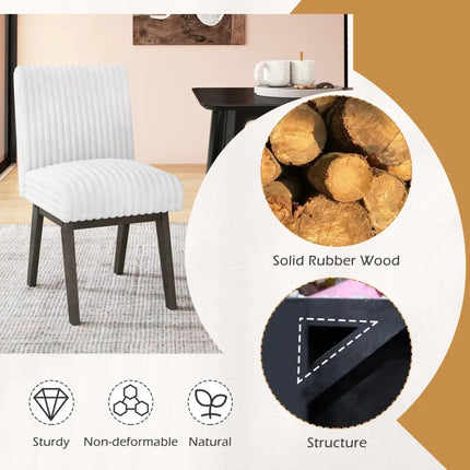 Dining Chairs Set of 4 Fabric Upholstered Kitchen Chairs with Padded Seat and Rubber Wood Legs-White + Gray - Black &