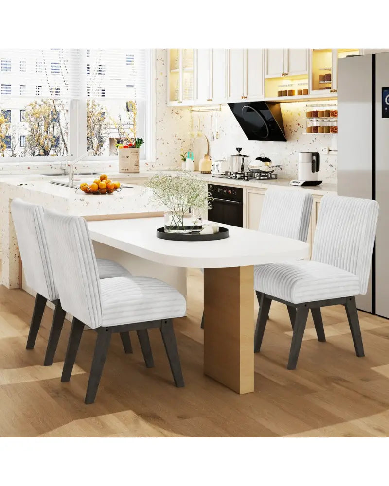 Dining Chairs Set of 4 Fabric Upholstered Kitchen Chairs with Padded Seat and Rubber Wood Legs-White + Gray - Black &