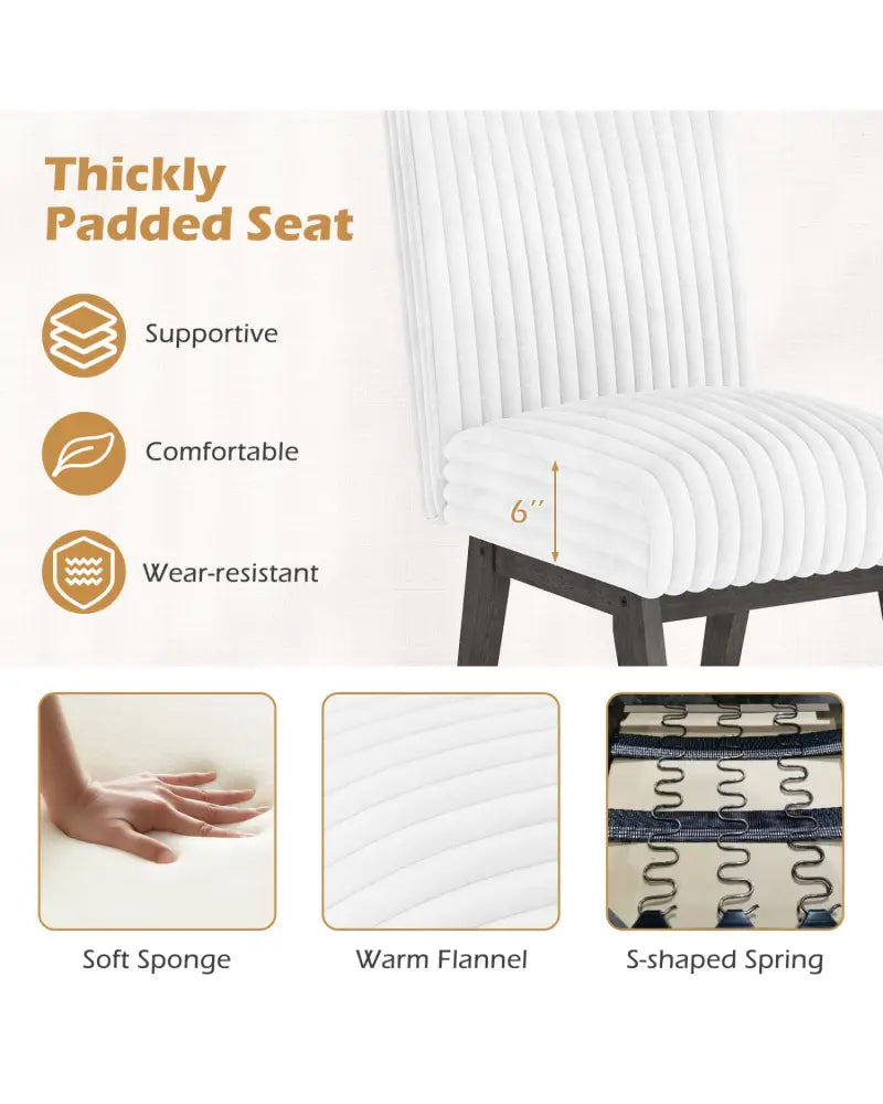 Dining Chairs Set of 4 Fabric Upholstered Kitchen Chairs with Padded Seat and Rubber Wood Legs-White + Gray - Black &