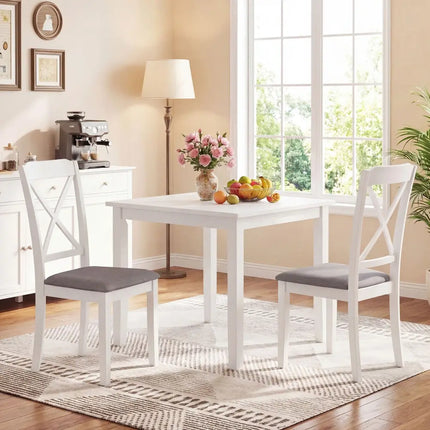 Dining Chairs Set of 4 Rubber Wood Dining Room Chairs with Comfortable Backrest and Padded Seat-White - White - Dining