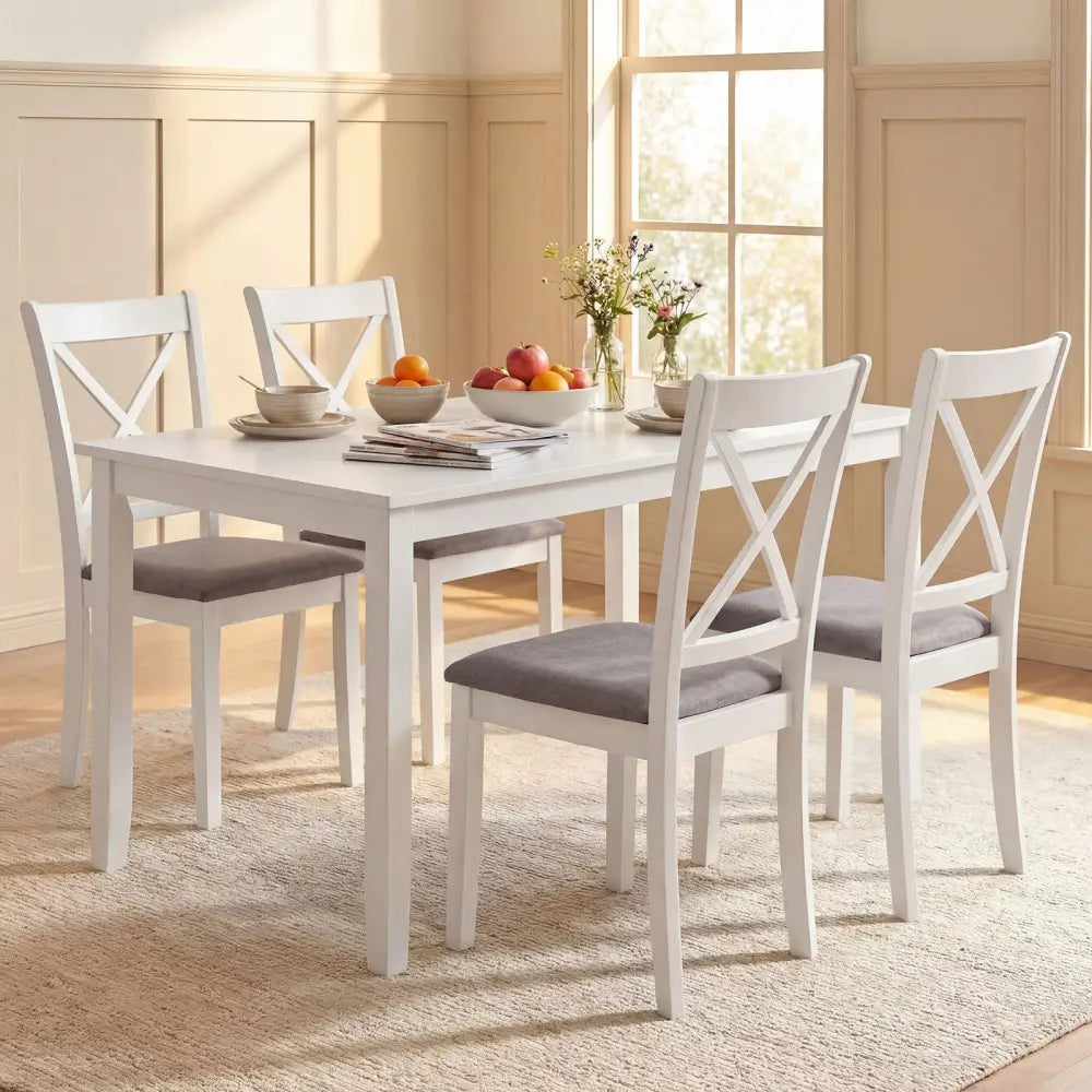 Dining Chairs Set of 4 Rubber Wood Dining Room Chairs with Comfortable Backrest and Padded Seat-White - White - Dining