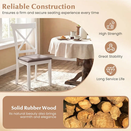Dining Chairs Set of 4 Rubber Wood Dining Room Chairs with Comfortable Backrest and Padded Seat-White - White - Dining