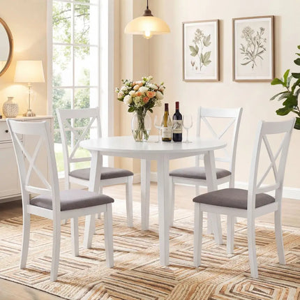 Dining Chairs Set of 4 Rubber Wood Dining Room Chairs with Comfortable Backrest and Padded Seat-White - White - Dining