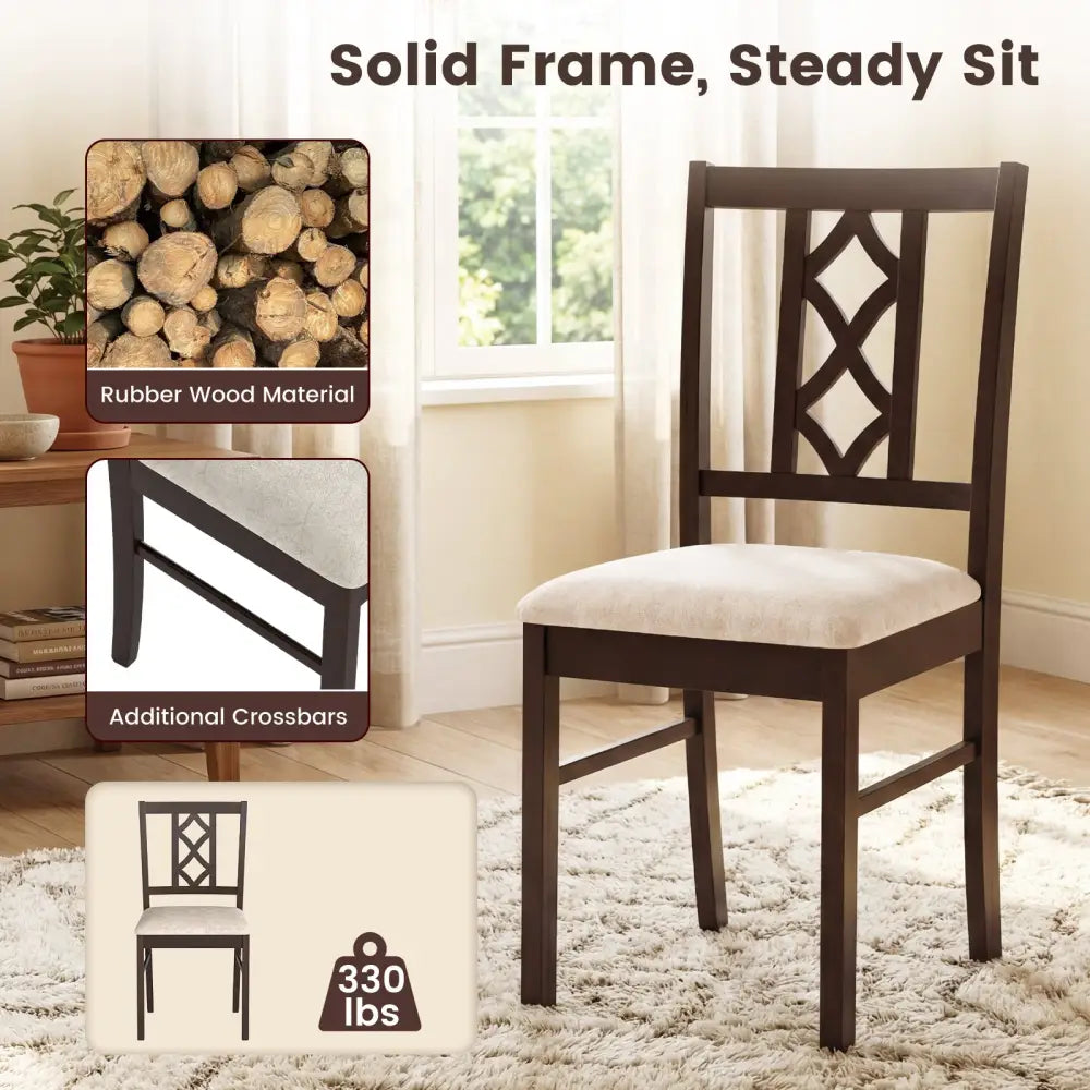Dining Room Chairs Set of 2 Rubber Wood Dining Chairs with Hollowed Backrest-Brown - Walnut - Dining Chairs