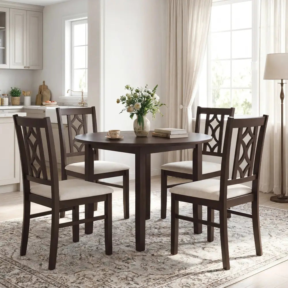 Dining Room Chairs Set of 2 Rubber Wood Dining Chairs with Hollowed Backrest-Brown - Walnut - Dining Chairs