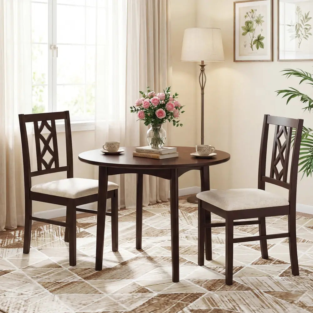 Dining Room Chairs Set of 2 Rubber Wood Dining Chairs with Hollowed Backrest-Brown - Walnut - Dining Chairs
