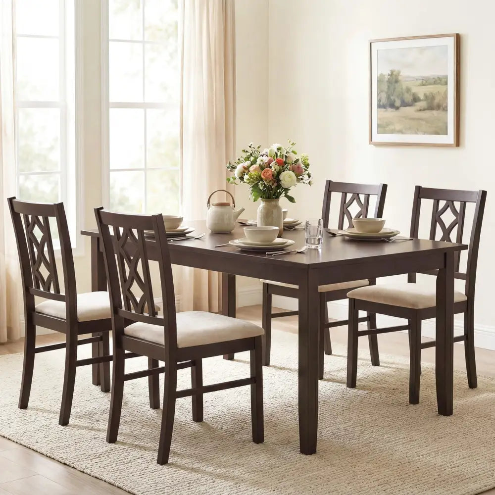 Dining Room Chairs Set of 2 Rubber Wood Dining Chairs with Hollowed Backrest-Brown - Walnut - Dining Chairs