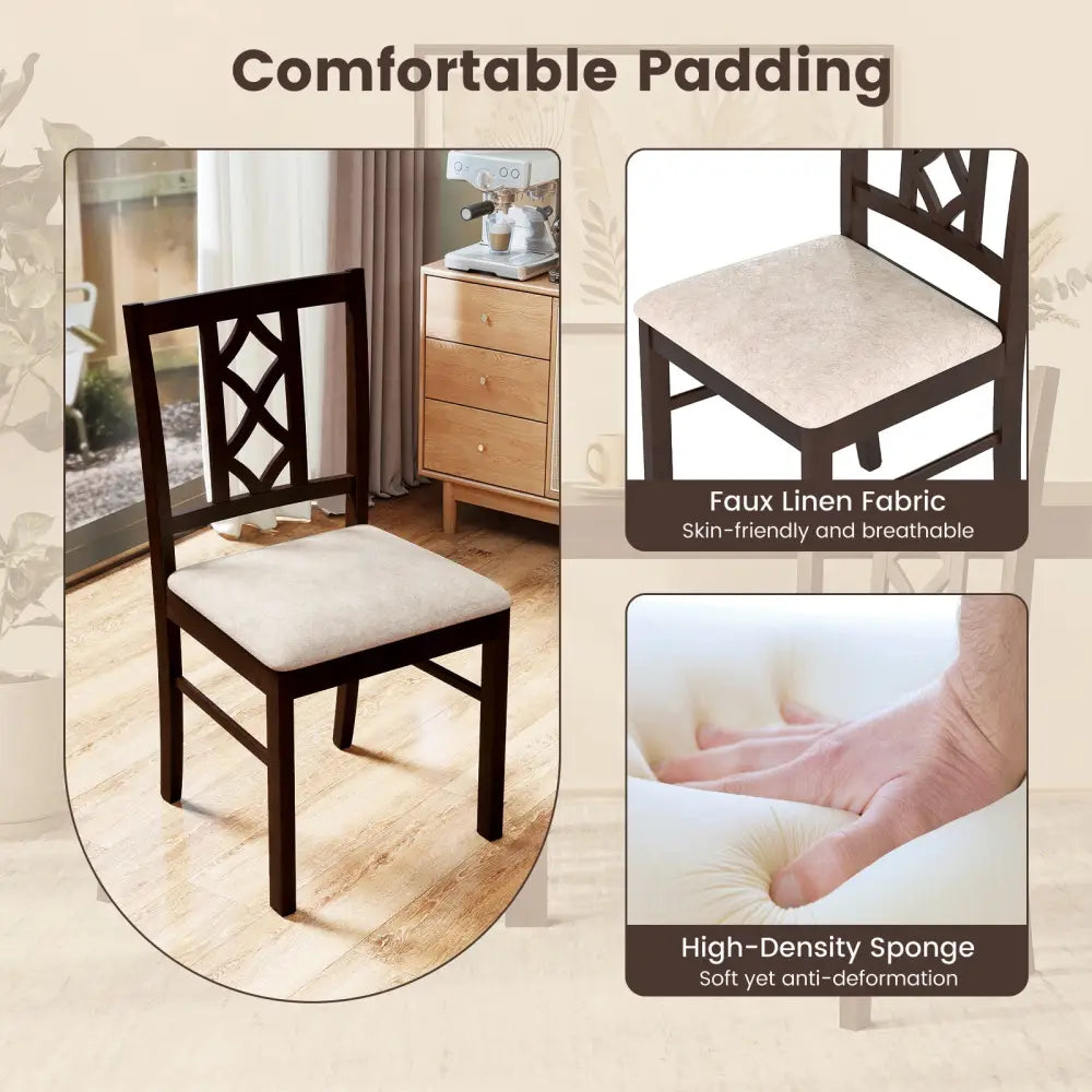 Dining Room Chairs Set of 2 Rubber Wood Dining Chairs with Hollowed Backrest-Brown - Walnut - Dining Chairs