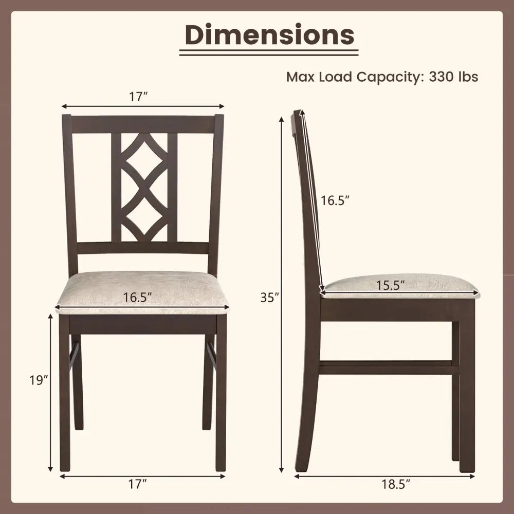 Dining Room Chairs Set of 2 Rubber Wood Dining Chairs with Hollowed Backrest-Brown - Walnut - Dining Chairs