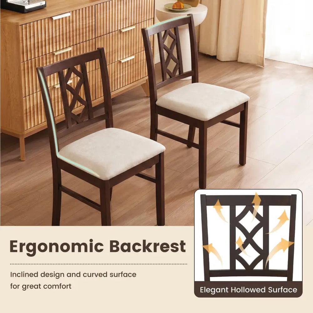 Dining Room Chairs Set of 2 Rubber Wood Dining Chairs with Hollowed Backrest-Brown - Walnut - Dining Chairs