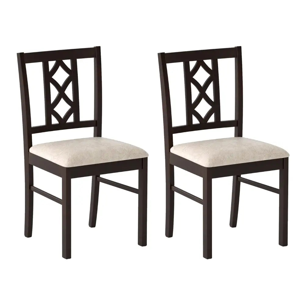 Dining Room Chairs Set of 2 Rubber Wood Dining Chairs with Hollowed Backrest-Brown - Walnut - Dining Chairs