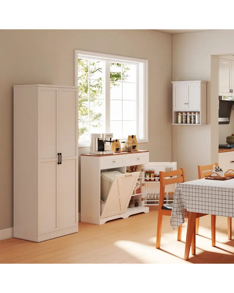 Dining Room Set: Tall Storage Cabinet and Trash Can Cabinet and Wall Mount Storage Organizer - Sideboards Cabinets &
