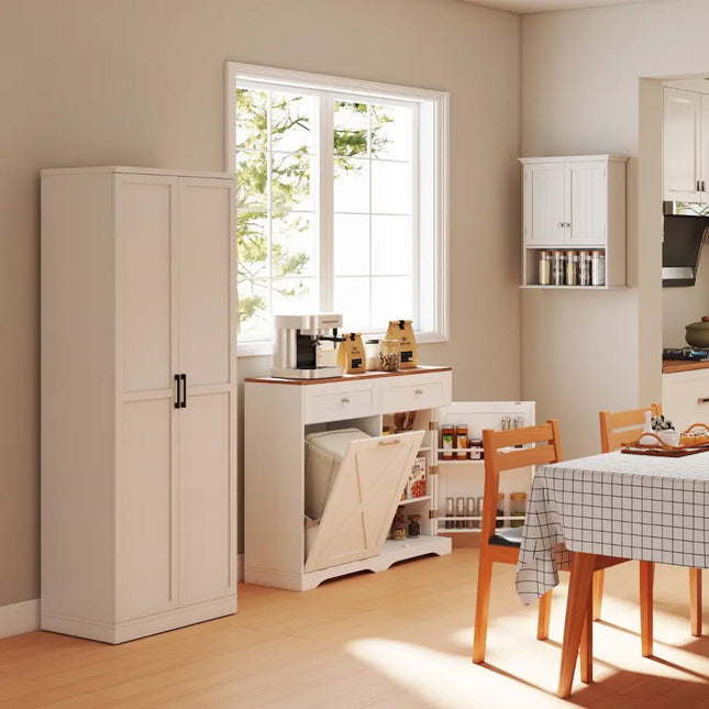 Dining Room Set: Tall Storage Cabinet and Trash Can Cabinet and Wall Mount Storage Organizer - Sideboards Cabinets &