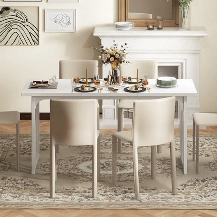 Dining Table for 6-8 People 63 Inch Rectangular Farmhouse Kitchen Table-White - White - Dining Tables