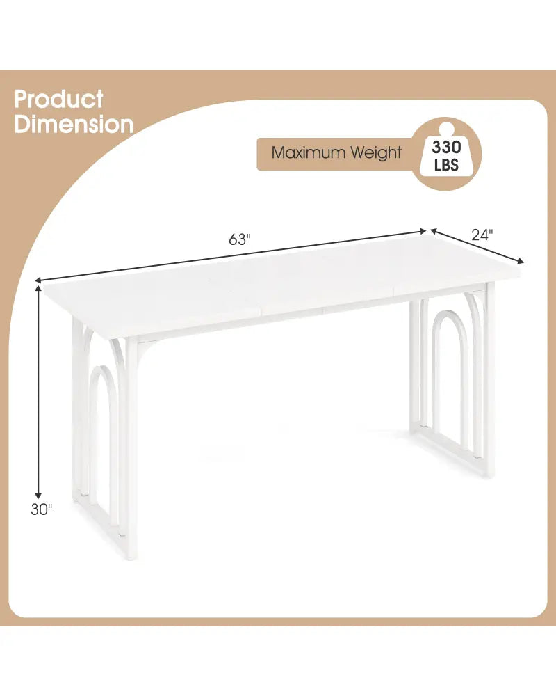 Dining Table for 6-8 People 63 Inch Rectangular Farmhouse Kitchen Table-White - White - Dining Tables