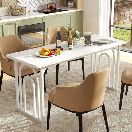 Dining Table for 6-8 People 63 Inch Rectangular Farmhouse Kitchen Table-White - White - Dining Tables