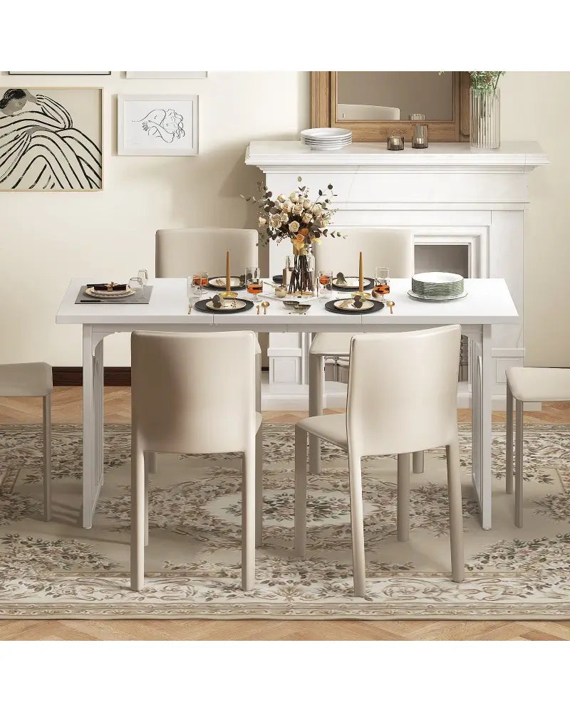 Dining Table for 6-8 People 63 Inch Rectangular Farmhouse Kitchen Table-White - White - Dining Tables