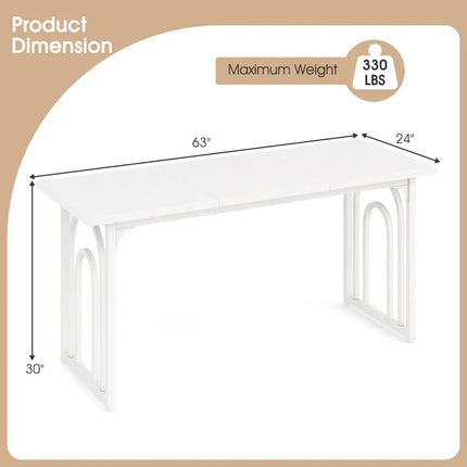 Dining Table for 6-8 People 63 Inch Rectangular Farmhouse Kitchen Table-White - White - Dining Tables