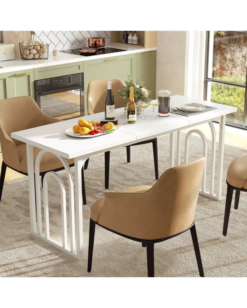 Dining Table for 6-8 People 63 Inch Rectangular Farmhouse Kitchen Table-White - White - Dining Tables