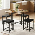 Dining Table Set with 4 Upholstered Stools and Metal Frame-Natural - Natural & Black - Dining Room Sets